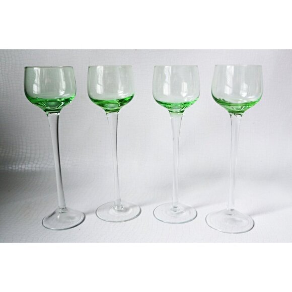 4 Vintage Tall Stemmed Cordial Wine Glasses Liqueur Glass Barware Green - Picture 2 of 4